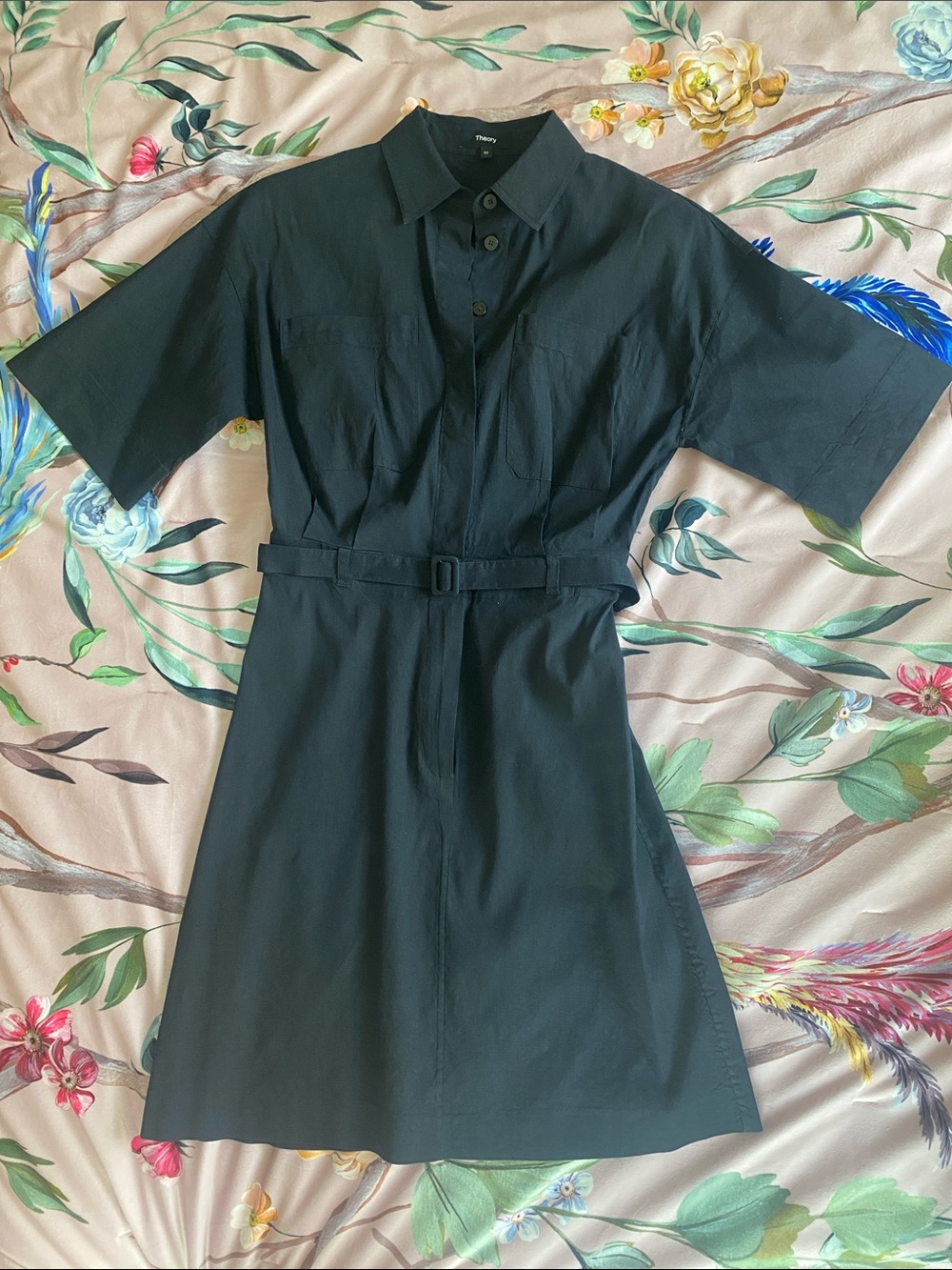 Theory Linen Navy Blue Shirt Dress with Belt